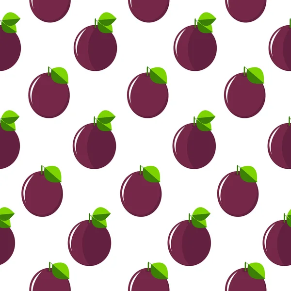 Ciruelas patrón sin costuras. Frutas coloridas sobre el fondo blanco — Archivo Imágenes Vectoriales