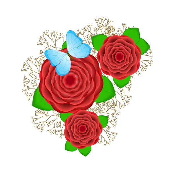 Δημιουργική κόκκινα λουλούδια με την πεταλούδα και τους κλάδους της Πεντηκοστής το — Διανυσματικό Αρχείο