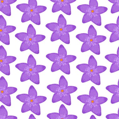 Vektör seamless modeli üzerinden beyaz backgro mor çiçekler
