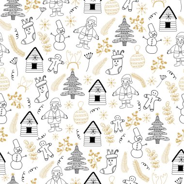 Yeni yıl ve Noel tatilleri çizilmiş seamless modeli el 
