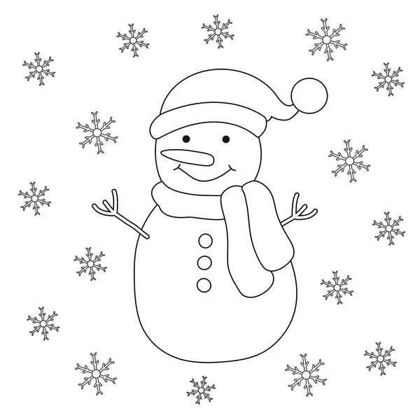 Coloring Page Snowman Snowflakes Vector Background — Stock Vector