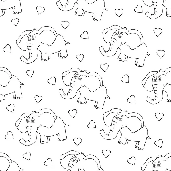Patrón Sin Costura Elefante Lindo Animal Corazones Ilustración Vectorial — Vector de stock