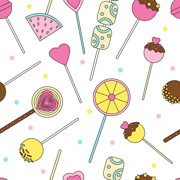 Patrón Sin Costuras Caramelo Lollipops Fondo Dulces Dulces Coloridos — Vector de stock