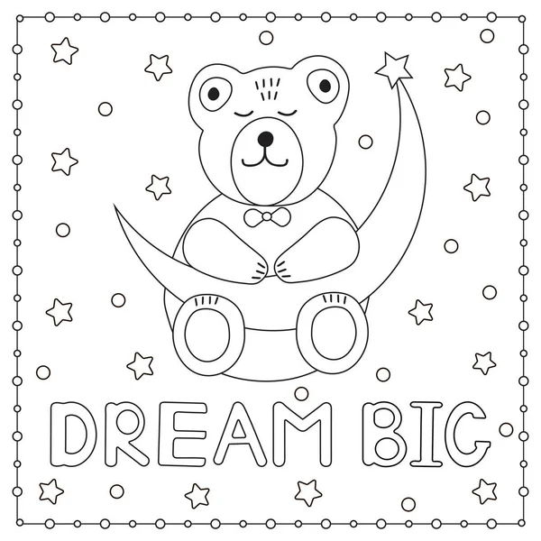Wielkie Marzenie Słodki Niedźwiedź Śpi Księżyc Kolorowanki Ilustracja Wektora — Wektor stockowy