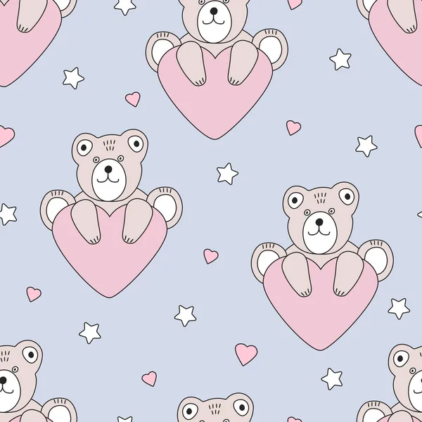 Niedliche Bären Und Herzen Nahtlose Muster Kinderdesign Vektorillustration — Stockvektor
