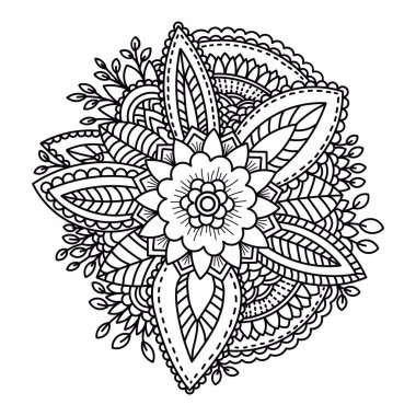 Çiçek, çiçek mandala. Boyama sayfası. El çizimi. Vektör illüstrasyonu. 