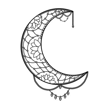 Ay mandala. Ay dekorasyon elementi. El çizimi. Vektör illüstrasyonu.