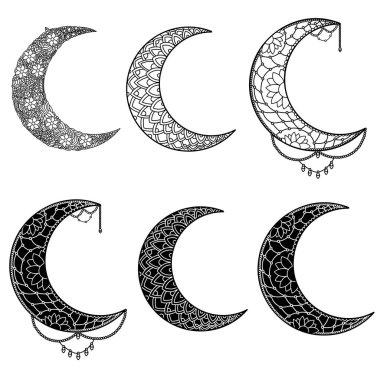 Ay mandala. Hazır ol. Ay dekorasyon elementi. El çizimi. Vektör illüstrasyonu.