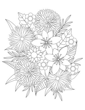 Çiçek boyama sayfası. Çiçek boyası. Yetişkin boyası. Vektör illüstrasyonu. 