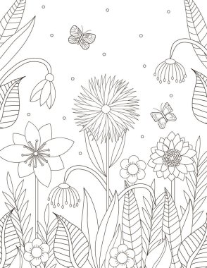 Çiçek boyama sayfası. Çiçek boyası. Yetişkin boyası. Vektör illüstrasyonu. 