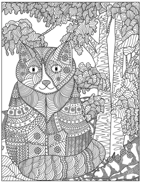 Розмальовка Кіт Розмальовка Дорослих Векторні Ілюстрації — стоковий вектор