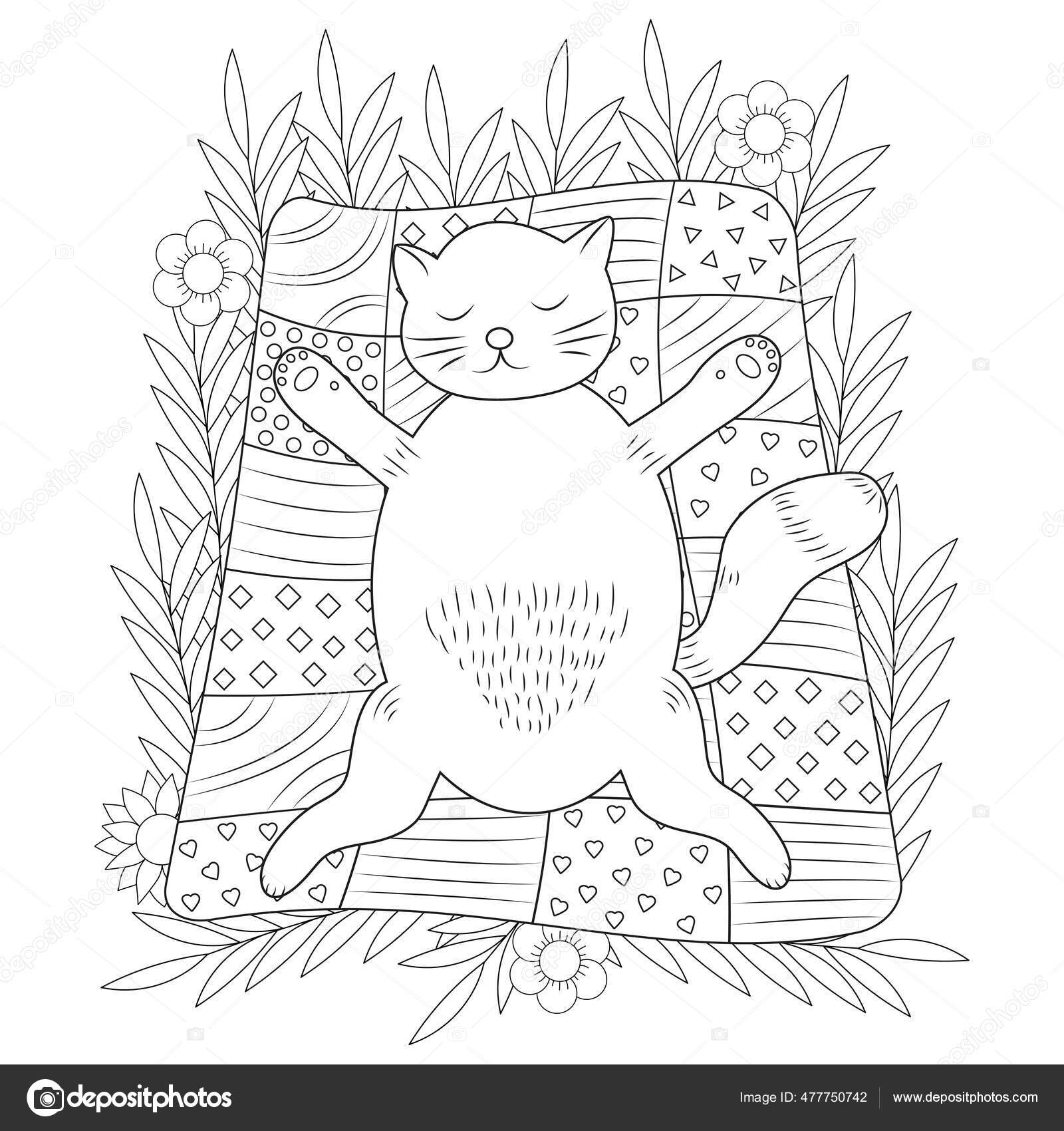 Gato bonito e folhas - Gatos - Coloring Pages for Adults