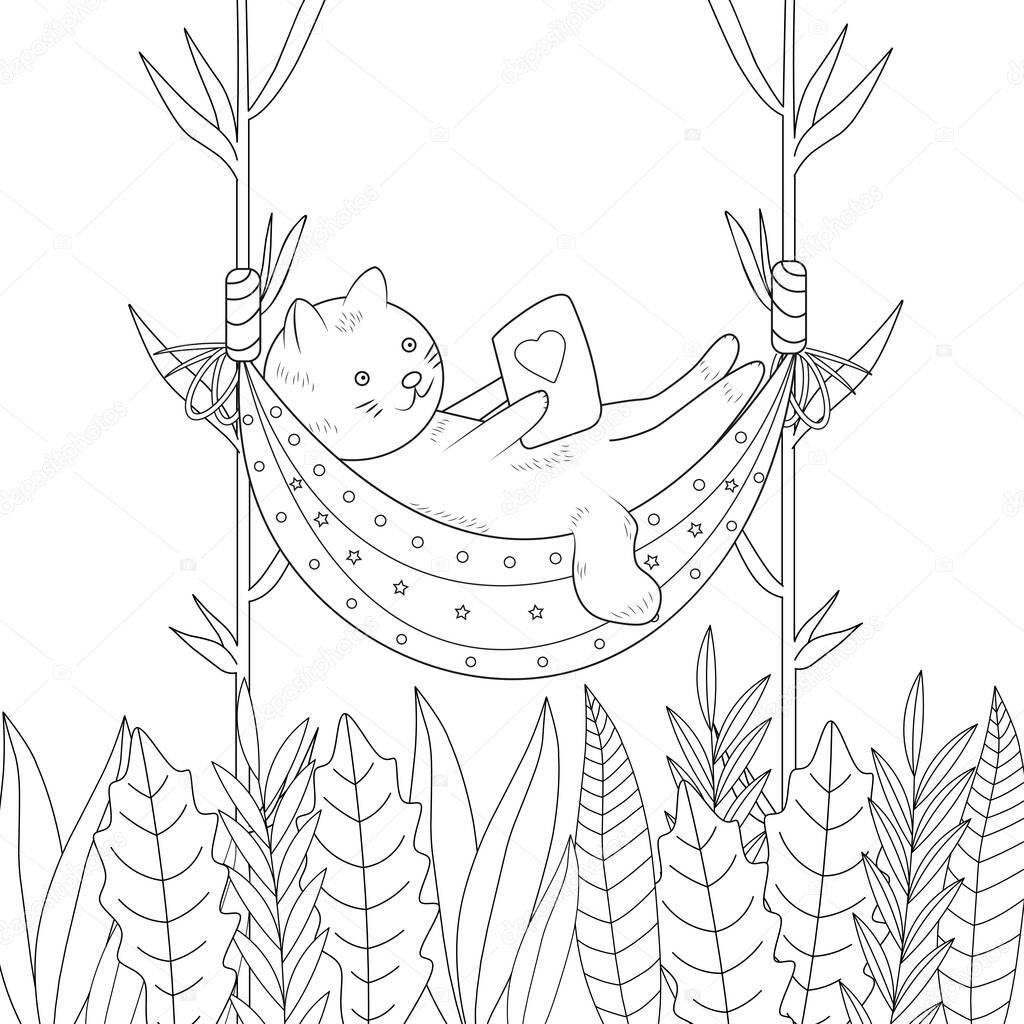 Cat coloring page. Cute kitten. Colouring animal. Vector illustration. 