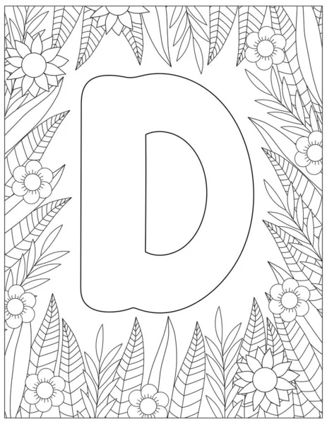 Lettre Coloriage Coloration Florale Illustration Vectorielle — Image vectorielle