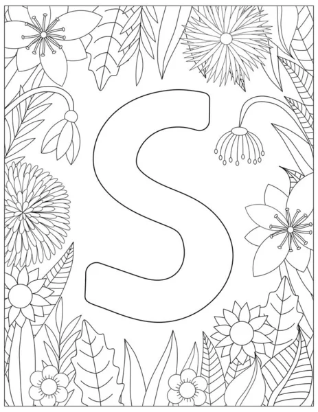 Lettre Coloriage Coloration Florale Illustration Vectorielle — Image vectorielle