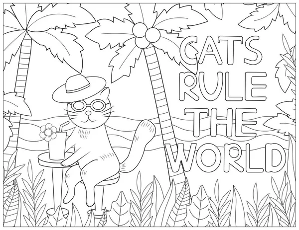 Cats Rule World Cat Coloring Page Coloring Quote Vector Illustration — Stock Vector