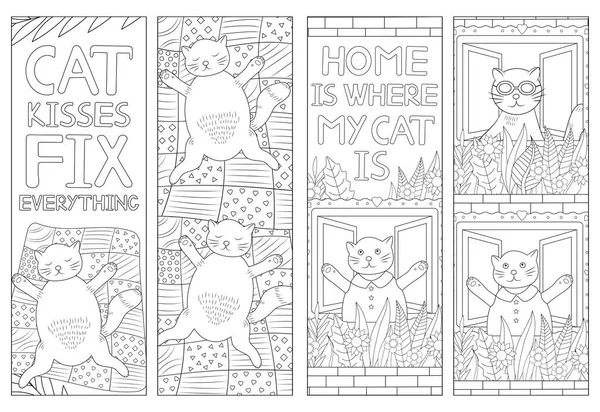 Cat Coloring Coloring Bookmarks Funny Animal Vector Illustration — Stock Vector