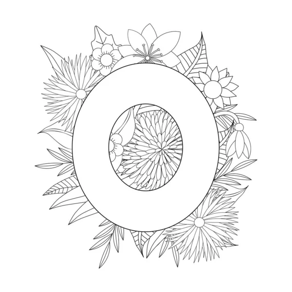 Lettre Coloriage Coloration Florale Illustration Vectorielle — Image vectorielle