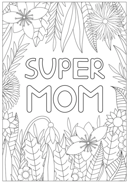 Süper anne. Boyama sayfası. Vektör illüstrasyonu
