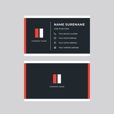 Modern, Yaratıcı ve Temiz Çift Taraflı Şirket Kartı Şablonu. Kırmızı ve Siyah renkler. Kırtasiye Tasarımı
