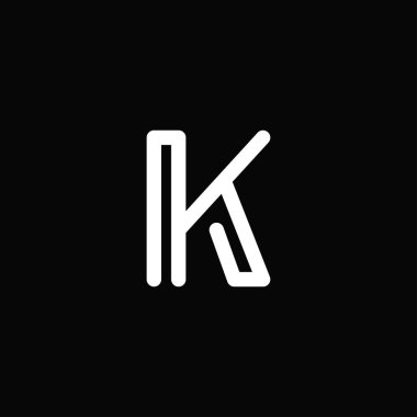 Profesyonel ve modern harf K logosu kalın ana hatlı siyah beyaz monogram. Minimalist ve zarif logo siyah arkaplanda izole edildi