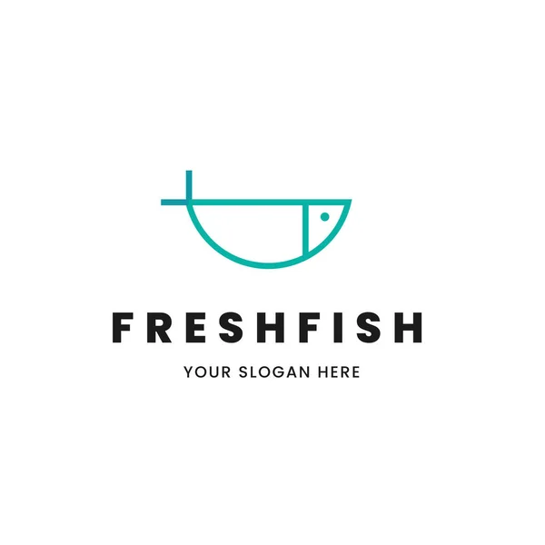 İzole edilmiş minimalist monolin mavi balık logosunun ana hatları. Balık dükkanı ya da restoran logosu..