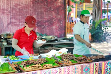 Hochiminh City, Vietnam - May 28, 2015: a food stall in the food fair at Dam Sen Park in Hochiminh City, Vietnam