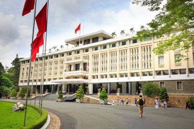 Hochiminh City, Vietnam - July 8, 2015: Reunification Palace, Ngo Viet Thu By architect, circa 1966. It was used as headquarters by the South Vietnamese Vietnam War the cabinet. After April 30, 1975 is known as Reunification Palace clipart