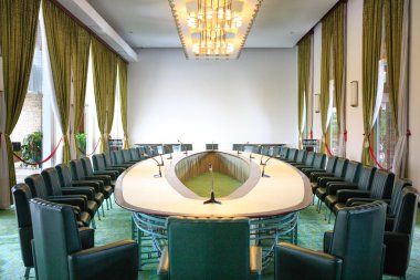 Hochiminh City, Vietnam - July 8, 2015: Reception room at the Reunification Palace, Ngo Viet Thu By architect, circa 1966. It was used as headquarters by the South Vietnamese Vietnam War the cabinet.