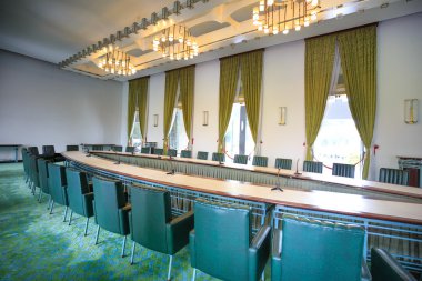 Hochiminh City, Vietnam - July 8, 2015: Reception room at the Reunification Palace, Ngo Viet Thu By architect, circa 1966. It was used as headquarters by the South Vietnamese Vietnam War the cabinet.