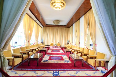 Hochiminh City, Vietnam - July 8, 2015: Reception room at the Reunification Palace, Ngo Viet Thu By architect, circa 1966. It was used as headquarters by the South Vietnamese Vietnam War the cabinet.