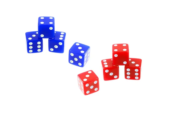 Dice blue and red isolated white background. — Stock Photo, Image