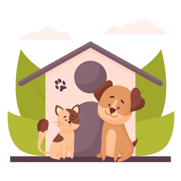 Casa Hotel Rifugio Animali Domestici Animali Illustrazione Carina Casa Con — Vettoriale Stock
