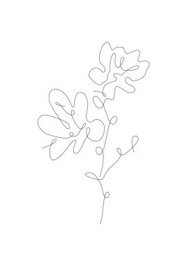 Botanik bir çizgi minimalist çiziyor. Baskı, logo veya dövme için soyut estetik çiçek dekorasyonu.