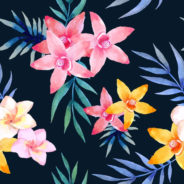 Aquarelle motif sans couture de fleurs exotiques . — Image vectorielle