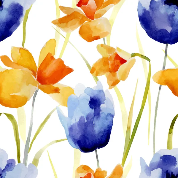 Aquarell Blumen nahtlose Muster. — Stockvektor