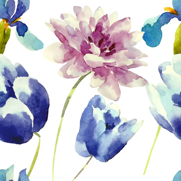 Akvarell blommor seamless mönster. — Stock vektor