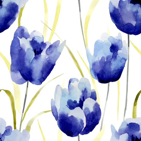 水彩画の花のシームレスなパターン. — ストックベクタ