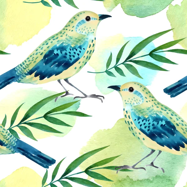 Watercolor seamless pattern with birds. — Stock Vector