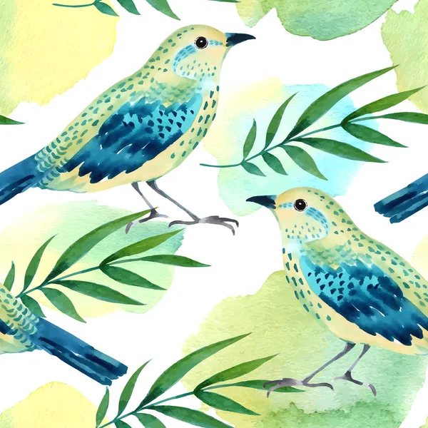 Aquarelle motif sans couture avec des oiseaux . — Image vectorielle