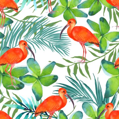 Sulu Boya Dikişsiz desen kuşlar.