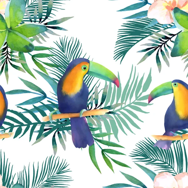 Aquarelle motif sans couture avec toucans — Image vectorielle