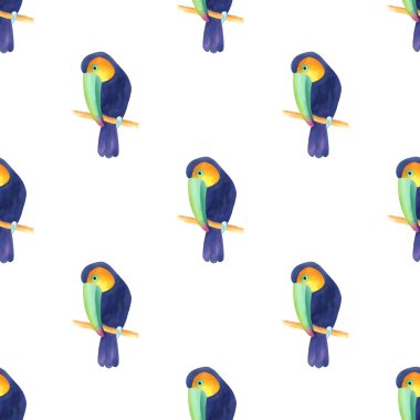Toucans ile sulu boya Dikişsiz desen