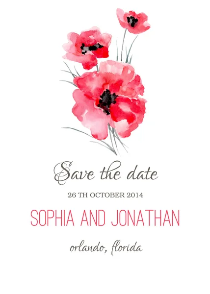 Boda invitación acuarela con flores . — Vector de stock