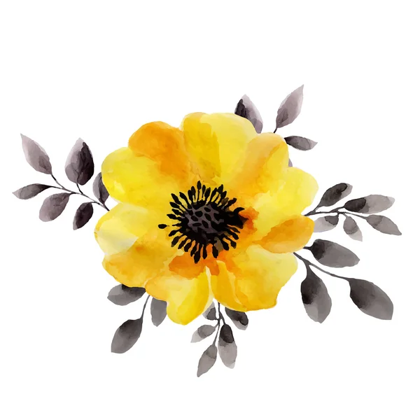 Watercolor illustrations of yellow flower isolated on white background. — Stock Vector