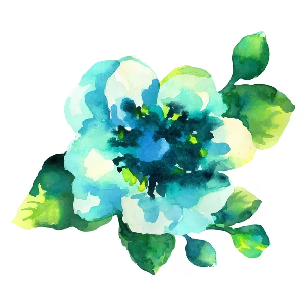 Aquarell-Illustrationen der blauen Blume isoliert auf weißem Hintergrund. — Stockvektor