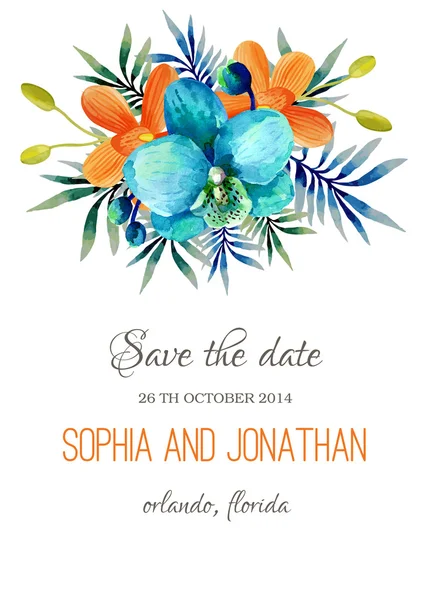 Bruiloft uitnodiging aquarel met bloemen. — Stockvector
