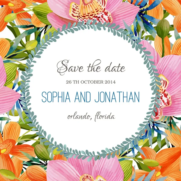 Ακουαρέλα πρόσκληση γάμου με λουλούδια. — Διανυσματικό Αρχείο