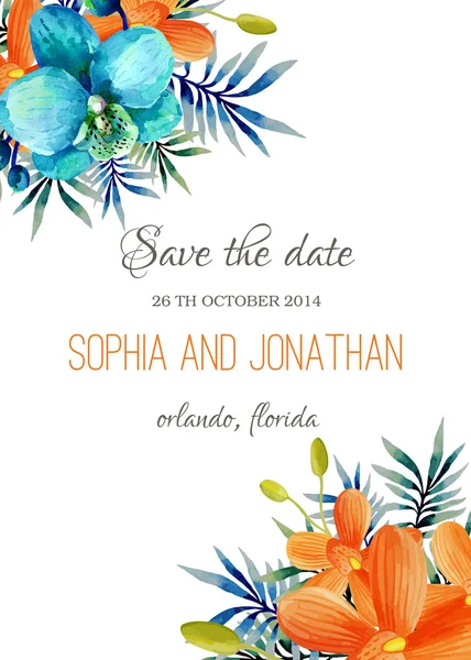 Invitation de mariage aquarelle avec des fleurs . — Image vectorielle