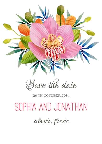 Boda invitación acuarela con flores . — Vector de stock